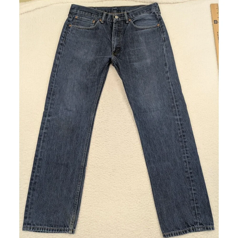 Levis 505 Men's Regular Fit Jeans Blue 34x30.5 Dark Wash Denim 100% Cotton
